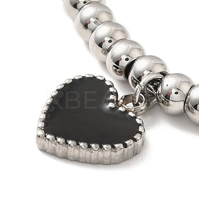 304 Stainless Steel Heart Charm Bracelet with Enamel BJEW-B057-08P-1