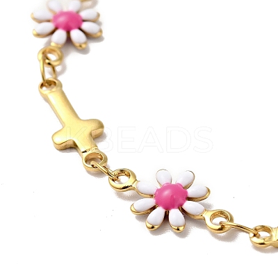 Ion Plating(IP) Enamel Flower & Cross Link Chain Bracelet BJEW-C023-01G-02-1