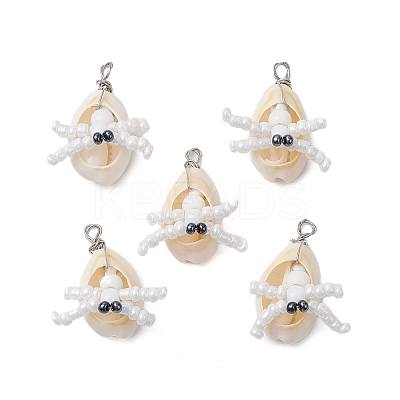 Natural Cowrie Shell & Glass Seed Beads Pendants PALLOY-MZ00323-1