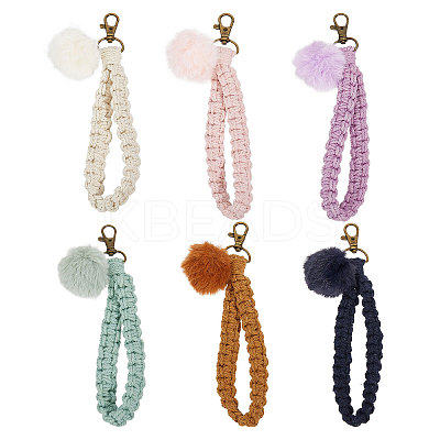 6Pcs 6 Colors Handmade Braided Wrist Lanyard Pendant Decorations AJEW-GL0002-24-1