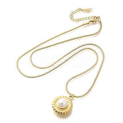 Shell Pearl Pendant Necklace with Ion Plating(IP) 304 Stainless Steel Chains NJEW-K255-19G-1