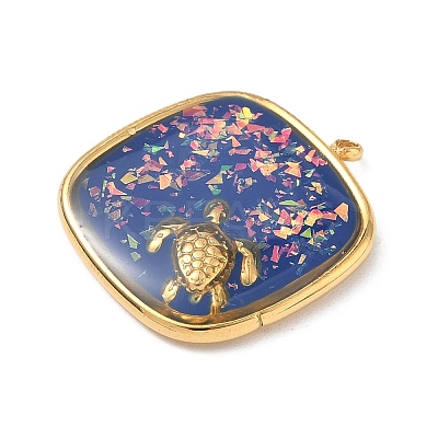304 Stainless Steel Epoxy Resin with Natural Shell and Sequins Inside Pendants STAS-L026-17G-H04-1