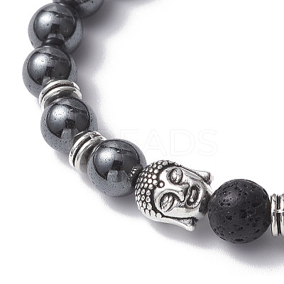 Non-Magnetic Synthetic Hematite & Natural Lava Rock Beads Braided Bead Bracelets BJEW-JB12611-01-1