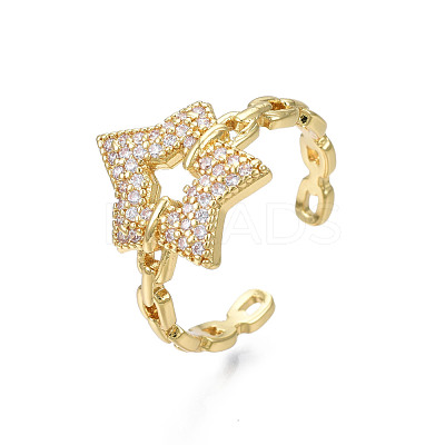 Cubic Zirconia Pentagram Open Cuff Ring RJEW-N035-109-1