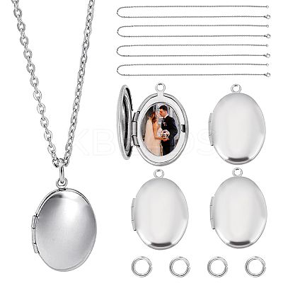 DIY 316 Stainless Steel Locket Pendant Necklaces Making Kits NJEW-HY0001-04A-1