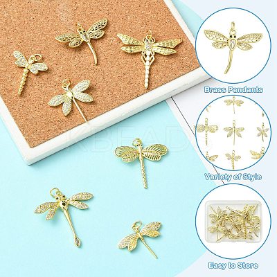 9Pcs 9 Styles Brass with Cubic Zirconia Pendants KK-CJ0003-33-1