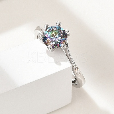 Rhodium Plated 925 Sterling Silver Moissanite Adjustable Rings RJEW-U038-12P-1
