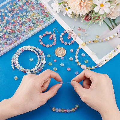 560Pcs 2 Styles Transparent Crackle Glass Beads Strands CCG-PH0001-25-1