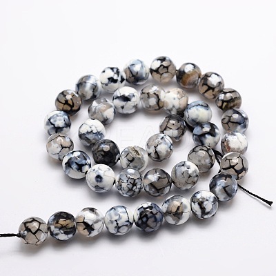 Dyed Natural Fire Crackle Agate Faceted Round Beads Strands X-G-E320C-10mm-07-1