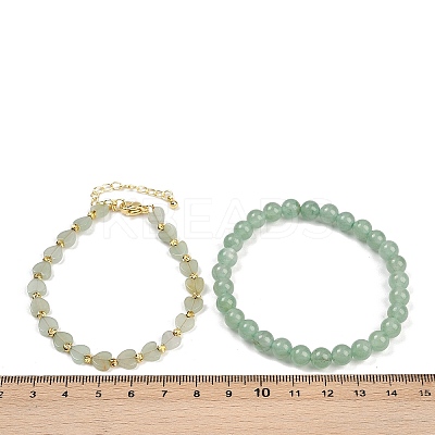 Natural Green Aventurine Beaded Bracelets Set for Women BJEW-G752-02G-07-1