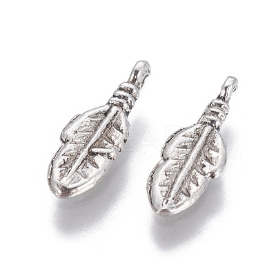 Tibetan Style Alloy Feather Pendants TIBEP-0377-AS-LF-1