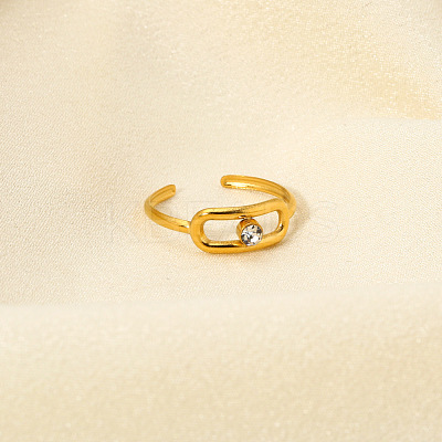 Fashionable Stainless Steel Clear Cubic Zirconia Hollow Rectangle Cuff Rings for Women LS-XE1808-1
