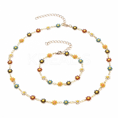 Daisy Link Chain Necklaces & Bracelets Jewelry Sets SJEW-JS01138-01-1