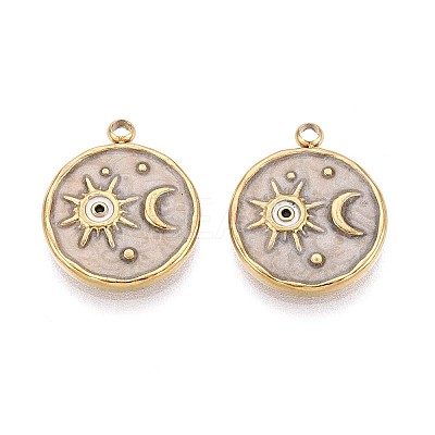 304 Stainless Steel and Enamel Pendants STAS-T068-79B-1