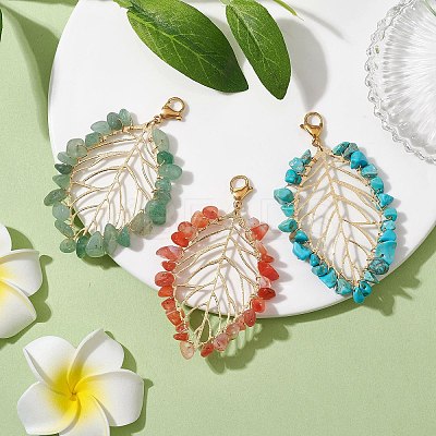 Gemstone Leaf Pendant Decorations HJEW-TA00126-1