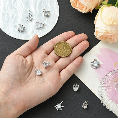 10Pcs 10 Styles Alloy Micro Pave Clear Cubic Zirconia Charms ZIRC-YW0001-13-1