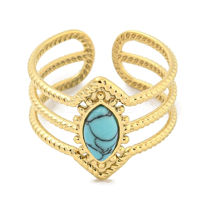 Ion Plating(IP) 304 Stainless Steel Synthetic Turquoise Cuff Rings G-Z056-03G-03-1