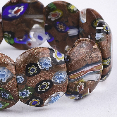 Handmade Synthetic Goldstone & Millefiori Lampwork Stretch Bracelets BJEW-S039-07-1