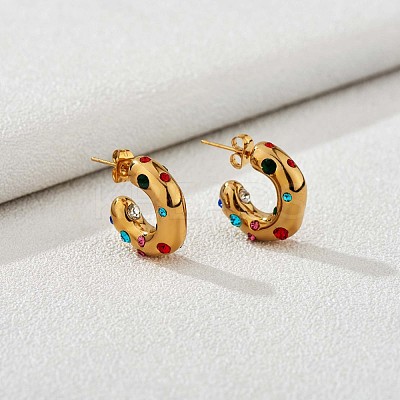Cubic Zirconia C-shape Stud Earrings JE944B-1