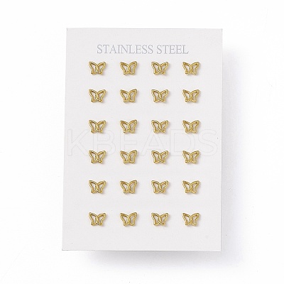 PVD Vacuum Plating 304 Stainless Steel Tiny Hollow Out Butterfly Stud Earrings for Women EJEW-P212-09G-1