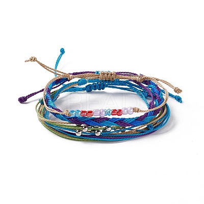 4Pcs 4 Style Alloy & Glass Braided Bead Bracelets Set BJEW-B065-09E-1