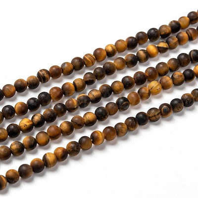 Natural Frosted Tiger Eye Round Bead Strands G-M064-4mm-02-1