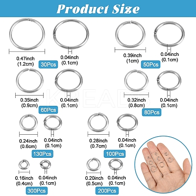 950Pcs 8 Styles PVD Vacuum Plating 304 Stainless Steel Open Jump Rings STAS-YW003-21-1