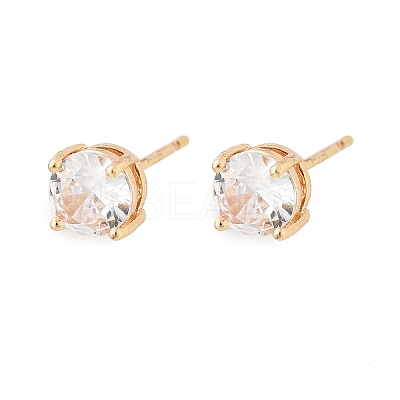 Flat Round Brass Pave Cubic Zirconia Stud Earrings for Women EJEW-G428-29A-02-1