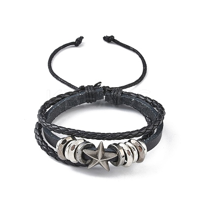 PU Leather & Waxed Cords Triple Layer Multi-strand Bracelets BJEW-G709-01B-1