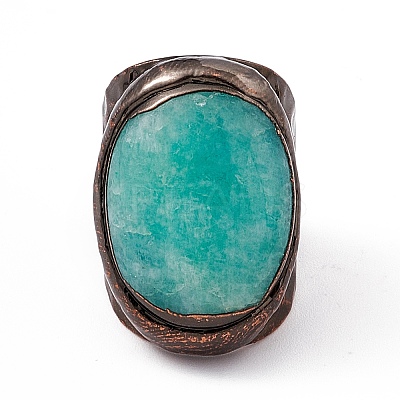 Oval Gemstone Cuff Ring RJEW-D077-14AG-1