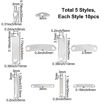 50Pcs 5 Style 201 Stainless Steel Links Connectors STAS-CN0001-05-1