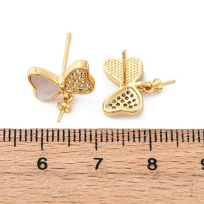 Brass Micro Pave Cubic Zirconia Shell Stud Earrings Findings KK-D363-07G-1