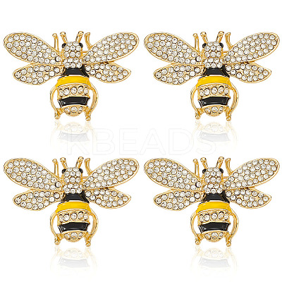 4Pcs Bees Alloy Glass Brooch JEWB-ME0001-18-1