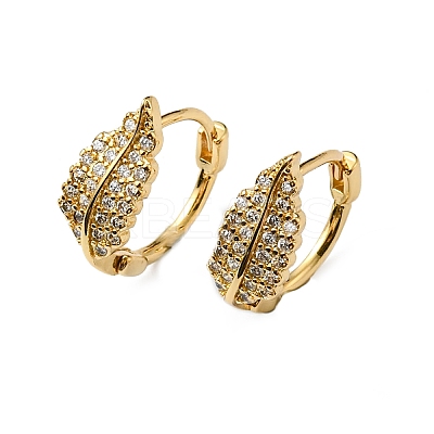 Clear Cubic Zirconia Leaf Hoop Earring EJEW-P229-05G-1