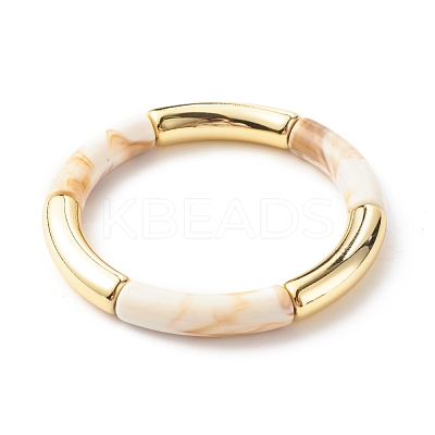 Acrylic Imitation Gemstone Curved Tube Beaded Chunky Stretch Bracelet for Women BJEW-JB07634-1