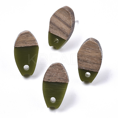 Opaque Resin & Walnut Wood Stud Earring Findings MAK-N032-010A-B02-1