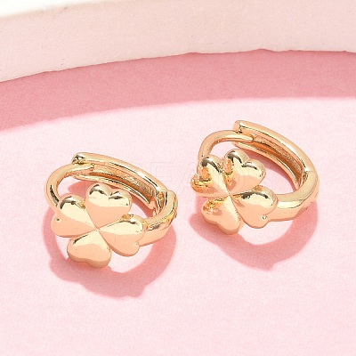 Clover Brass Hoop Earrings EJEW-Z102-11G-1