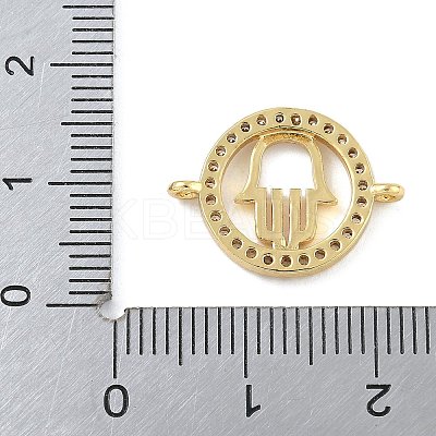Rack Plating Brass Micro Pave Clear Cubic Zirconia Flat Round with Hamsa Hand Connector Charms KK-A234-039G-1