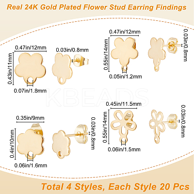 80Pcs 4 Style 201 Stainless Steel Stud Earring Findings EJEW-BBC0001-08-1