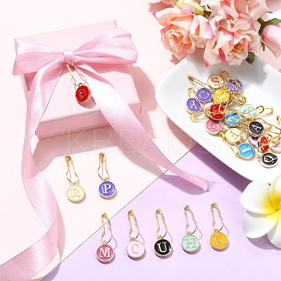 Alloy Enamel Flat Round with Letter A~Z Locking Stitch Marker Sets FIND-CJC0010-113-1