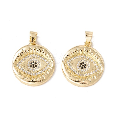 Brass Micro Pave Clear & Black Cubic Zirconia Pendants KK-G415-10G-1