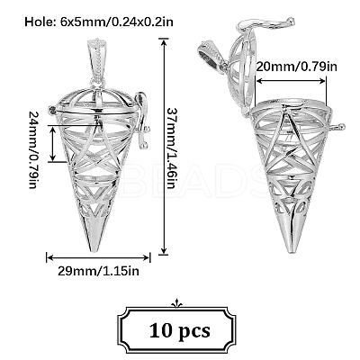 10Pcs Hollow Brass Cone Cage Pendants KK-SC0004-37-1