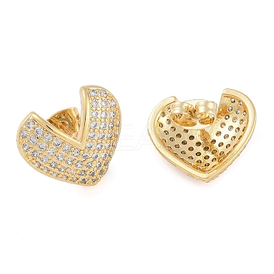 Brass Pave Clear Cubic Zirconia Stud Earrings for Women EJEW-S225-09G-03-1