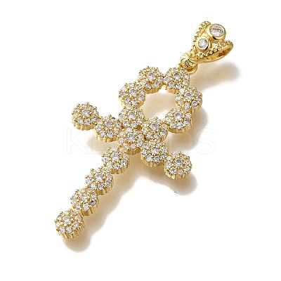 Cross Rack Plating Brass Micro Pave Clear Cubic Zirconia Pendant KK-U019-17G-03-1