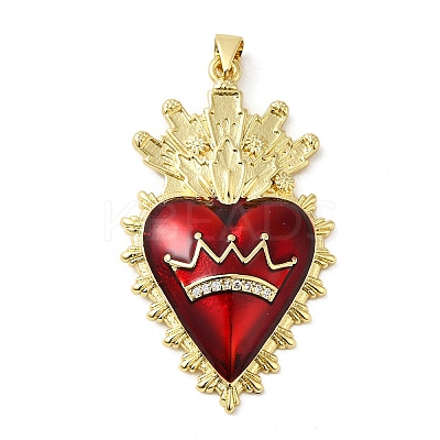 Rack Plating Brass Micro Pave Cubic Zirconia with Epoxy Resin Pendants KK-P241-37G-1