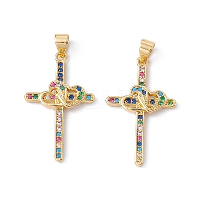 Rack Plating Brass Micro Pave Cubic Zirconia Pendants ZIRC-C040-45G-01-1