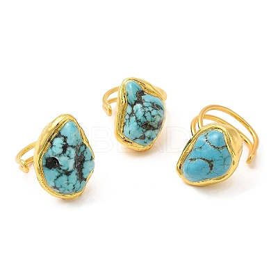 Dyed Natural Howlite Irregular Nugget Open Cuff Ring RJEW-M150-08G-1