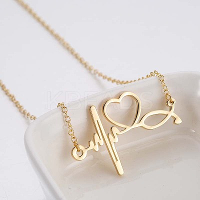 201 Stainless Steel Stethoscope Heartbeat Pendant Necklaces for Women WG4E3E7-01-1