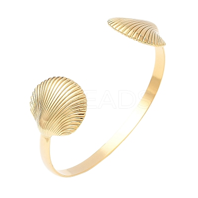 Shell Shape 304 Stainless Steel Cuff Bangles for Women LS-BJEW-S171-01B-G-1