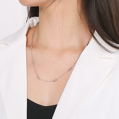 Non-Tarnish 304 Stainless Steel Round Beaded Link Chain Necklaces for Women NJEW-D058-02P-1
